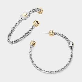 Two Tone Square Rope Metal Hoop Earrings