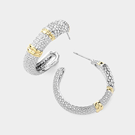 Stone Paved Two Tone Hoop Earrings