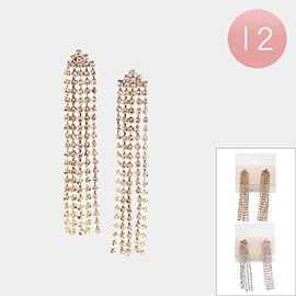 12Pairs - Crystal Rhinestone Pave Fringe Earrings