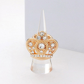 Round Stone Accented Rhinestone Embellished Crown Stretch Ring