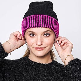 Two Tone Cuff Beanie Hat