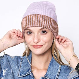 Two Tone Cuff Beanie Hat