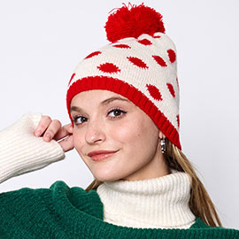 Polka Dot Pom Pom Beanie Hat