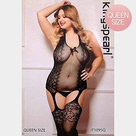 Lace Fishnet Halter Top Gartered Bodystocking