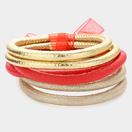 6PCS - Faux Leather Tube Bangle Bracelets