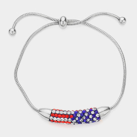 Stone Paved USA Flag Bar Adjustable Pull Tie Bracelet