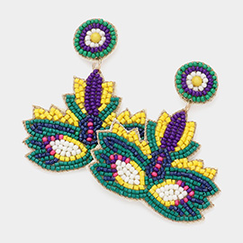 Felt Back Seed Beaded Mardi Gras Mask Dangle Earrings