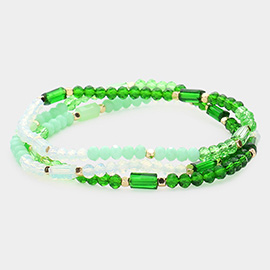 3PCS - Faceted Rectangle Beaded Stretch Bracelets