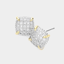 CZ Stone Paved Square Stud Earrings