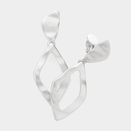 Hammered Metal Open Geometric Dangle Clip On Earrings