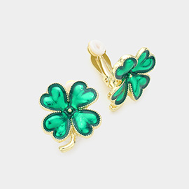 St Patricks Enamel Clover Clip On Earrings