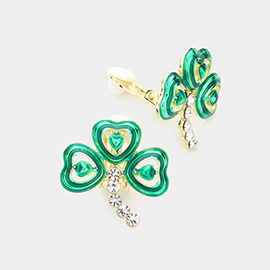 St Patricks Enamel Clover Clip On Earrings