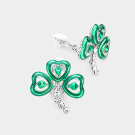 St Patricks Enamel Clover Clip On Earrings