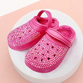 Bling Solid Faux Fur Rubber Sandals