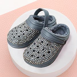 Bling Solid Faux Fur Rubber Sandals