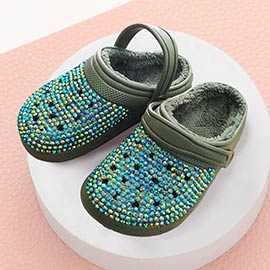 Bling Solid Faux Fur Rubber Sandals