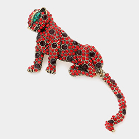 Stone Embellished Leopard Pin Brooch