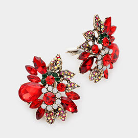 Floral Multi Stone Clip on Evening Earrings