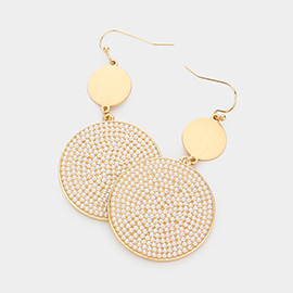 Pearl Paved Disc Dangle Earrings