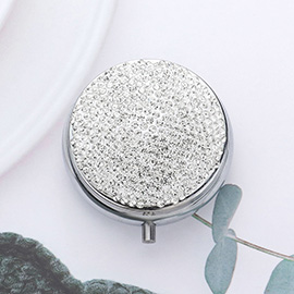 Bling Round Mirror Compact Pill Organizer Case