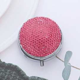 Bling Round Mirror Compact Pill Organizer Case