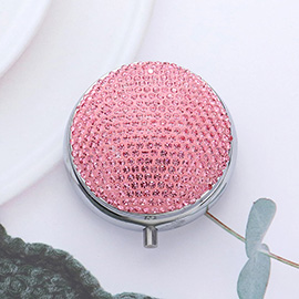 Bling Round Mirror Compact Pill Organizer Case