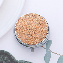 Bling Round Mirror Compact Pill Organizer Case