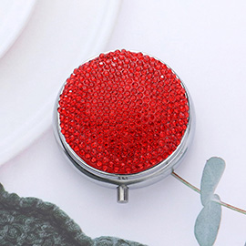 Bling Round Mirror Compact Pill Organizer Case