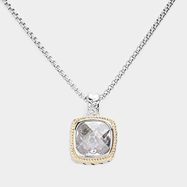 Square CZ Stone Pendant Necklace