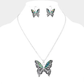 Abalone Butterfly Pendant Necklace