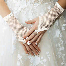 Stone Embellished Fishnet Fingerless Wedding Gloves