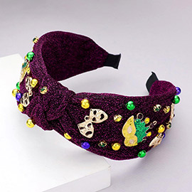 Mardi Gras Mask Crown Sparkle Knot Headband