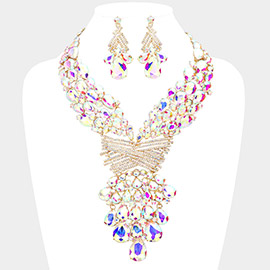 Teardrop Round Stone Embellished Statement Evening Necklace