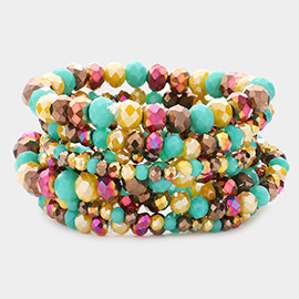 9PCS - Faceted Bead Stretch Bracelets