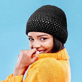 Fleece Lining Rhinestone Embellished Beanie Hat 