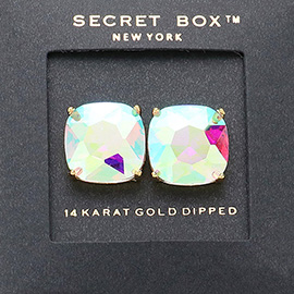 SECRET BOX_14K Gold Dipped Rhinestone Stud Earrings