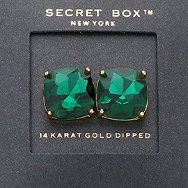 SECRET BOX_14K Gold Dipped Rhinestone Stud Earrings