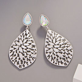 Teardrop Stone Metal Filigree Dangle Earrings