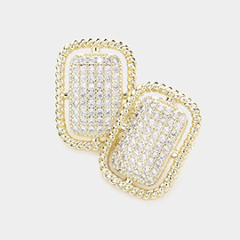 CZ Stone Paved Rectangle Metal Earrings