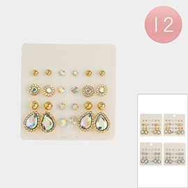 12PAIRS - Stone Cluster Stud Earrings