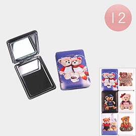 12PCS - Teddy Bear Printed Cosmetic Mirrors