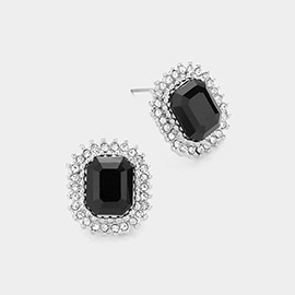 Rectangle Stone Stud Evening Earrings