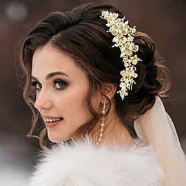 Stone Embellished Flower Leaf Cluster Vine Wrap Headpiece