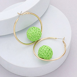 Raffia Wrapped Ball Pointed Metal Hoop Earrings