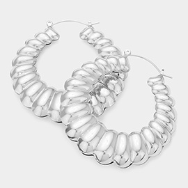 Chunky Textured Metal Hoop Pin Catch Earrings