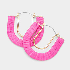 Raffia Wrapped U Shape Pin Catch Earrings