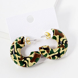 Camouflage Printed Wood Thick Hoop Earrings