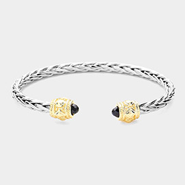 CZ Stone Paved Natural Stone Tip Cuff Bracelet