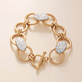 Oval Druzy Pointed Metal Oval Chain Link Toggle Bracelet