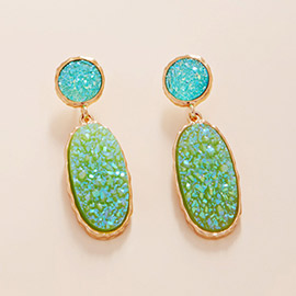 Oval Druzy Cluster Dangle Earrings